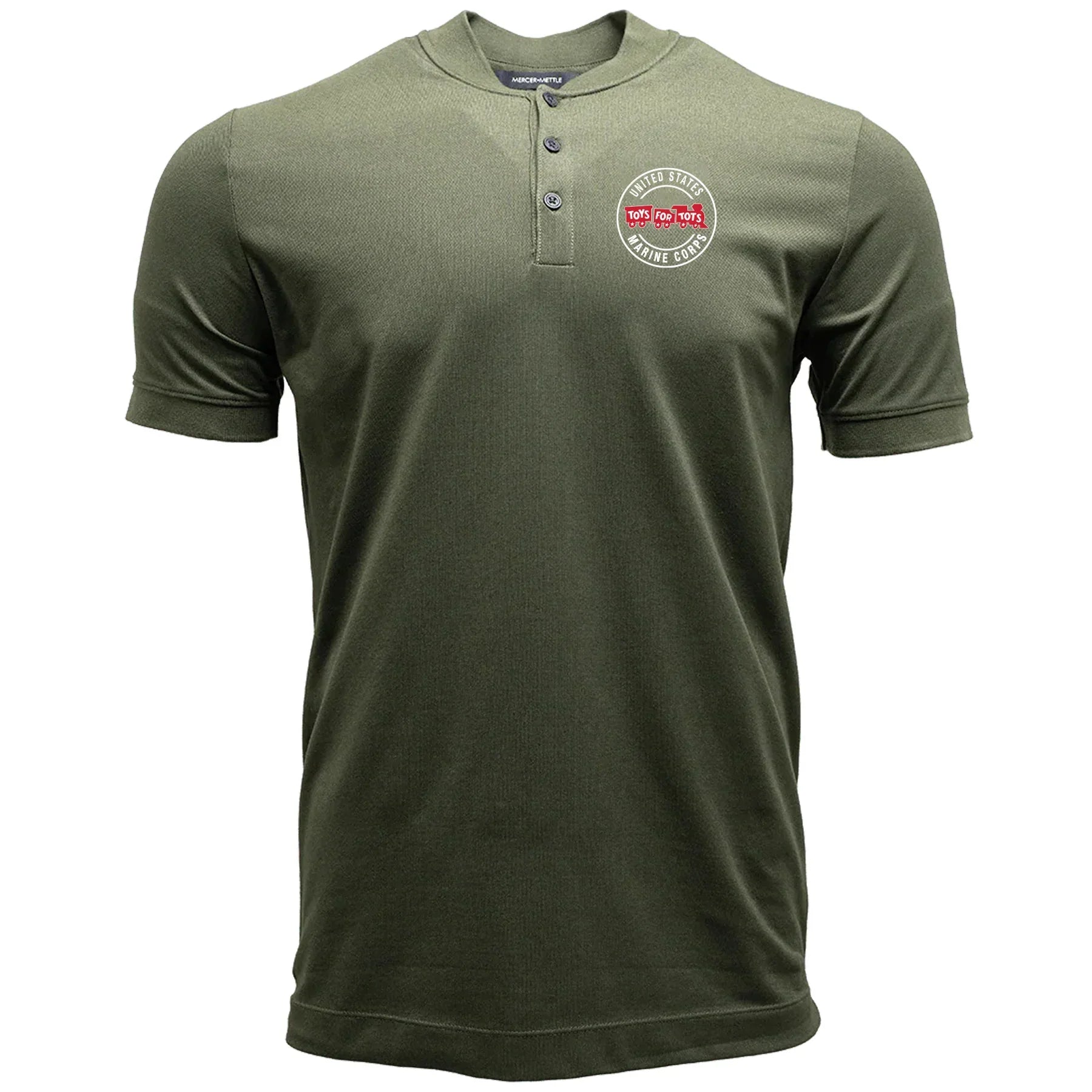 Mock Neck Stretch Pique Henley with Circle Chest Seal - TFT GIFT SHOP